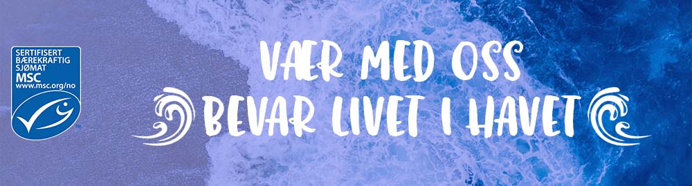 Plakat: Bølger bryter mot strand, MSC-logo og tekst: Vær med oss - Bevar livet i havet